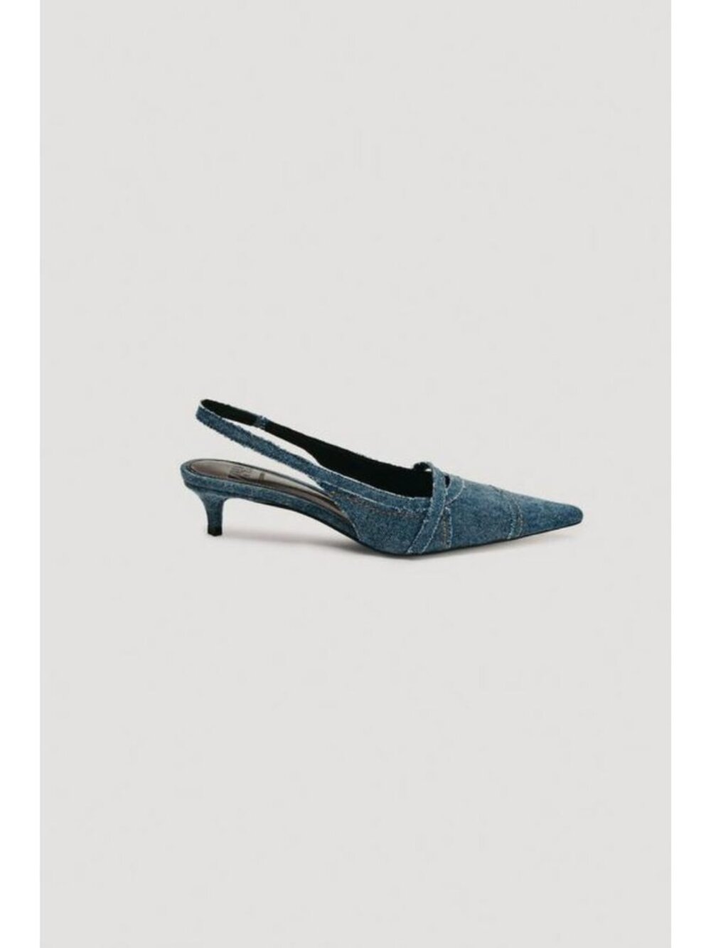 Zara Blue Denim Pointed Slingback Kitten Heels